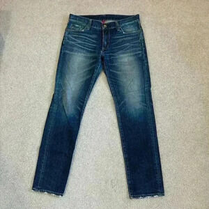 Uniqlo Dark Wash Indigo Distressed Straight Leg Jeans Mens Size 35 X 32
